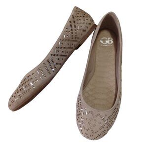 GB GIANNI BINI Tan Taupe Neutral Ballet Flats Silver Stud Slippers Size 7.5